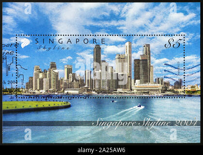 Singapore skyline on beautiful postage stamp Stock Photo