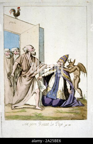 Saint Peter disavowing the Pope (Pius VI), Satirical illustration of the French Revolution 1791 Stock Photo