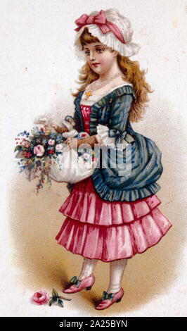 Illustration depicting a young girl with flowers (French) 1890 Stock Photo