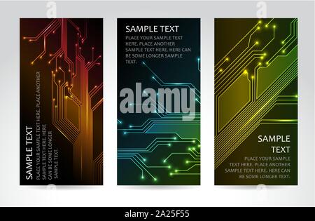 Set of modern dark vertical technical banners Stock Vector