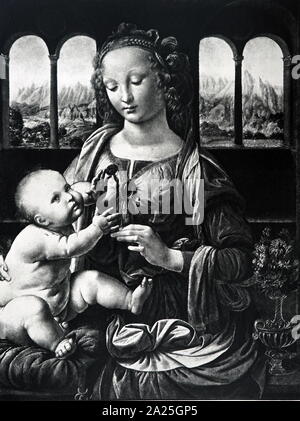 Madonna with the carnation by Leonardo da Vinci. Leonardo di ser Piero da Vinci (1452-1519) an Italian polymath of the Renaissance. Stock Photo