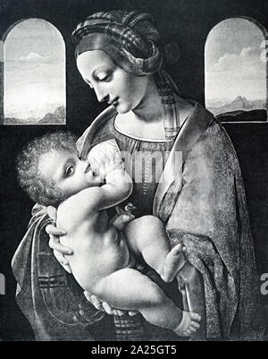 Sketch of Madonna Litta by the workshop of Leonardo da Vinci. Leonardo di ser Piero da Vinci (1452-1519) an Italian polymath of the Renaissance. Stock Photo