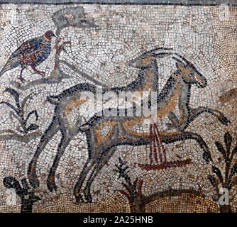 Roman British, mosaic showing a hunting scene, 5th - 6th Century AD Stock Photo