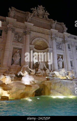 The Trevi Fountain (Fontana di Trevi), in Rome, Italy. Designed by Italian architect Nicola Salvi and completed by Giuseppe Pannini and several others. it is the largest Baroque fountain in the city and one of the most famous fountains in the world. The fountain has appeared in several notable films. The Trevi Fountain was finished in 1762 by Pannini Stock Photo