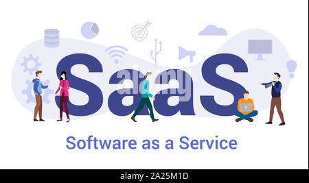 saas software as a service concept with big word or text and team people with modern flat style - vector illustration Stock Photo