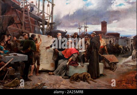 Cardinal Cisneros directs the construction of the Hospital of the Charity. Sanctuary of the Charity of Illescas (Toledo). Painting completed in 1892, by Alejandro Ferrant (1844-1917). Francisco Jimenez de Cisneros, (1436 - 1517), known as Ximenes de Cisneros, was a Spanish cardinal, religious figure, and statesman Stock Photo