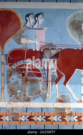 Mycenaean Fresco wall painting of a chariot from the Tiryns, Greece ...