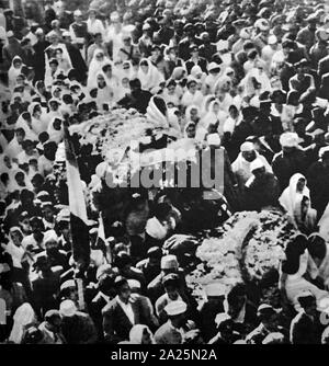 Photograph of Mahatma Gandhi's funeral. Mohandas Karamchand Gandhi (1869-1948) an Indian activist Stock Photo