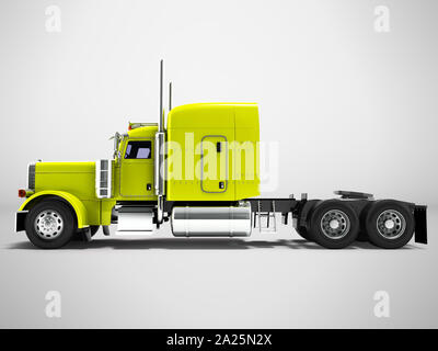 Modern truck tractor for cargo three axle without trailer yellow side 3d rendering on gray background with shadow Stock Photo