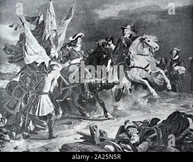 Engraving depicting the Battle of Villaviciosa. The Battle of Villaviciosa (11 December 1710). between a Franco-Spanish army led by Louis Joseph, Duke of Vendome and Philip V of Spain and a Habsburg-allied army commanded by Austrian Guido Starhemberg. The battle took place during the War of the Spanish Succession, Stock Photo