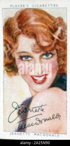 Player's Cigarettes card depicting Jeanette MacDonald. Jeanette Anna MacDonald (1903-1965) an American singer and actress. Stock Photo