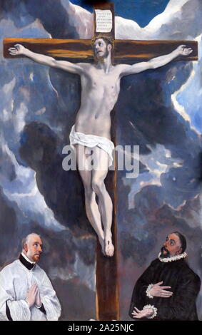 Painting titled 'christ on the cross' by el greco. domenikos theotokopoulos (1541-1614) a greek painter, sculptor and architect of the spanish renaissance Stock Photo