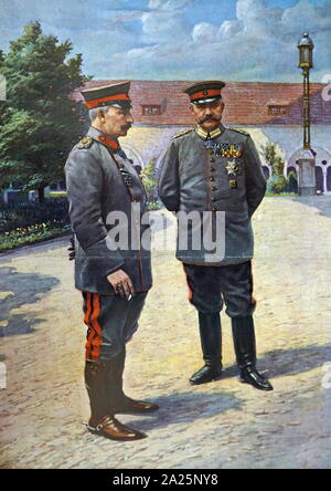 Painting depicting wilhelm ii with paul von hindenburg. wilhelm ii (1859-1941) the last german emperor and king of prussia. paul ludwig hans anton von beneckendorff und von hindenburg (1847-1934) a german field marshal and commander of the imperial german army during world war i. Stock Photo