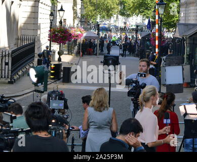 Media in downing street for speeches by the outgoing and incoming prime ministers, theresa may and boris johnson. 24th july 2019 Stock Photo