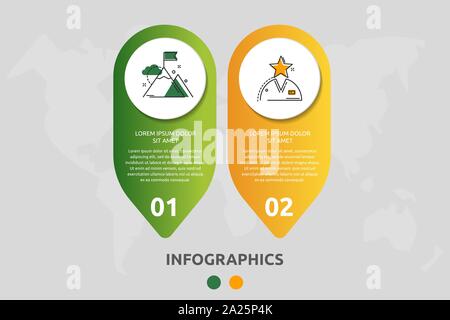 Vector modern infographic flat template pin for two paper label, diagram, graph, presentation. Business concept with 2 options and marks. Blank space Stock Vector