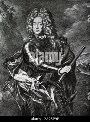 Engraving depicting john churchill, 1st duke of marlborough. general john churchill, 1st duke of marlborough, 1st prince of mindelheim, 1st count of nellenburg, prince of the holy roman empire (1650-1722) an english soldier and statesman. Stock Photo