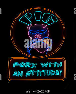 Pig neon sign, Beale Street, Memphis, Tennessee Stock Photo
