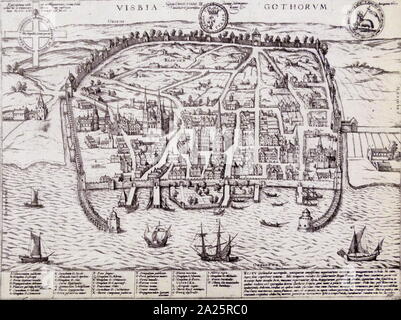 17th century plan of Visby,, on the island of Gotland, Sweden. The Hanseatic city of Visby is arguably the best-preserved medieval city in Scandinavia and since 1995, it has been on the UNESCO World Heritage site list Stock Photo