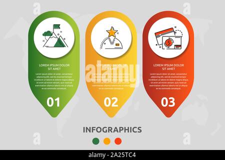 Vector modern infographic flat template pin for three paper label, diagram, graph, presentation. Business concept with 3 options and marks. Stock Vector