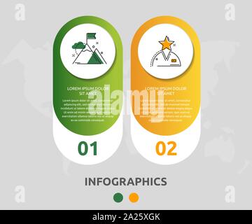 Vector modern infographic flat template pin for two paper label, diagram, graph, presentation. Business concept with 2 options and marks. Blank space Stock Vector