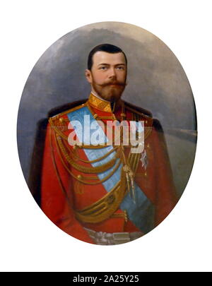 Portrait of Nicholas II or Nikolai II (1868 – 17 July 1918), Tsar of Russia. known as Saint Nicholas in the Russian Orthodox Church, was the last Emperor of Russia, ruling from 1 November 1894 until his forced abdication on 15 March 1917. His reign saw the fall of the Russian Empire from one of the foremost great powers of the world to economic and military collapse. Stock Photo