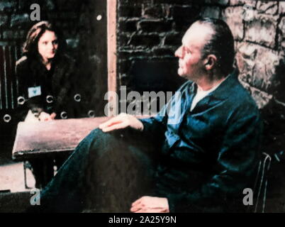 Photograph of Anthony Hopkins and Jodie Foster in Silence of the Lambs. Sir Philip Anthony Hopkins CBE (1937-) a Welsh actor, director, and producer. Jodie Foster (1962-) an American actress, director, and producer. Stock Photo