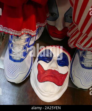 Mask painted to look similar the clown makeup worn by John Wayne Gacy. John Wayne Gacy Jr. (1942-1994) an American serial killer and rapist during the 1970s. Stock Photo