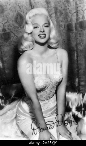 Signed photograph of Diana Dors (1931-1984) an English film actress and singer. Stock Photo