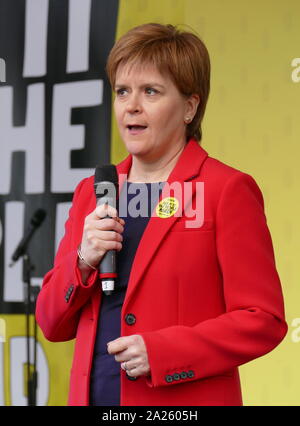 First Minister of Scotland Nicola Sturgeon gestures during a discussion ...
