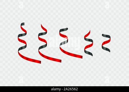 Set of black and red curved paper ribbon serpentine confetti on transparent background. Ribbon. Black friday super sale. Vector illustration Stock Vector