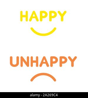 Vector happy and unhappy concept with smiling and sulking mouths. Flat color style. Stock Vector