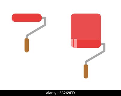 Vector icon set of paint roller brush painting. Flat color style. Stock Vector