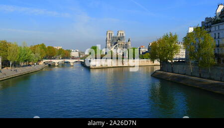 Scene showing the impact of the fire which damaged Notre Dame Cathedral the morning after the fire was extinguished. The destruction of the roof can be seen Stock Photo