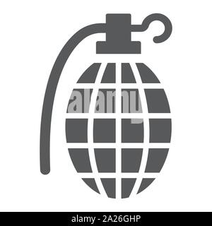 Grenade glyph icon, army and military, hand bomb sign, vector graphics, a solid pattern on a white background. Stock Vector