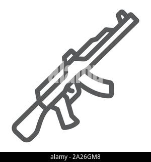 AK47 line icon, rifle and military, machine gun sign, vector graphics, a linear pattern on a white background. Stock Vector