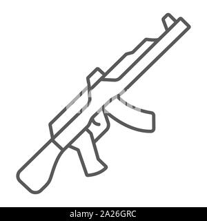 AK47 thin line icon, rifle and military, machine gun sign, vector graphics, a linear pattern on a white background. Stock Vector