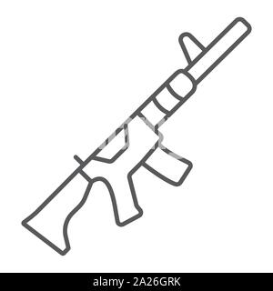 M4A1 thin line icon, rifle and military, automatic machine sign, vector graphics, a linear pattern on a white background. Stock Vector