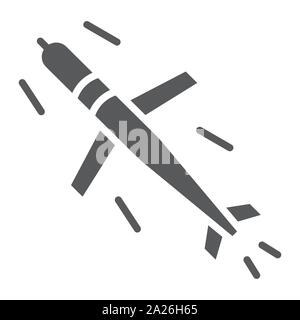 Cruise missile glyph icon, army and force, military bomb sign, vector graphics, a solid pattern on a white background. Stock Vector