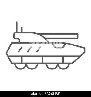 Armoured personnel carrier thin line icon, army and military, tank sign, vector graphics, a linear pattern on a white background. Stock Vector