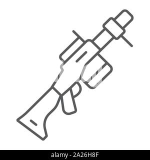 Grenade launcher thin line icon, weapon and rocket, bazooka sign, vector graphics, a linear pattern on a white background. Stock Vector