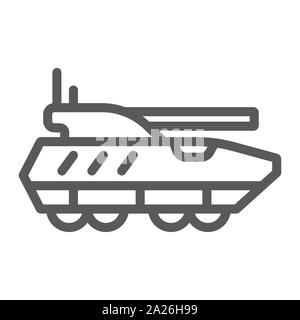Armoured personnel carrier line icon, army and military, tank sign, vector graphics, a linear pattern on a white background. Stock Vector