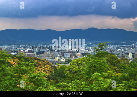 The Kyoto Tower can be clearly seen in this view over the city of Kyoto, Japan from the Higashiyama district Stock Photo