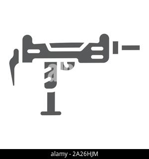 Uzi gun glyph icon, army and military, gun machine sign, vector graphics, a solid pattern on a white background. Stock Vector