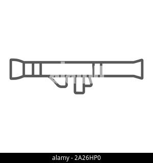 Rocket launcher thin line icon, army and military, weapon sign, vector graphics, a linear pattern on a white background. Stock Vector