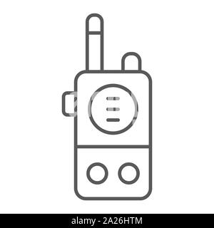 Walkie talkie thin line icon, communication and military, portable radio sign, vector graphics, a linear pattern on a white background. Stock Vector