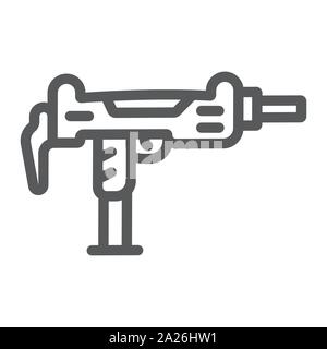 Uzi gun line icon, army and military, gun machine sign, vector graphics, a linear pattern on a white background. Stock Vector