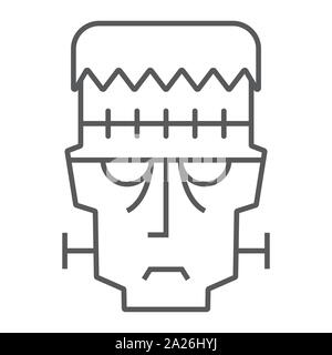 Frankenstein thin line icon, halloween and monster, zombie sign, vector graphics, a linear pattern on a white background. Stock Vector
