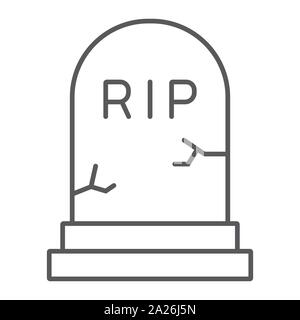 Grave thin line icon, gravestone and funeral, tombstone sign, vector graphics, a linear pattern on a white background. Stock Vector