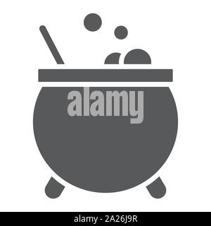 Witches cauldron glyph icon, magic and pot, potion sign, vector graphics, a solid pattern on a white background. Stock Vector