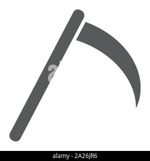 Scythe glyph icon, halloween and blade, reaper sign, vector graphics, a solid pattern on a white background. Stock Vector